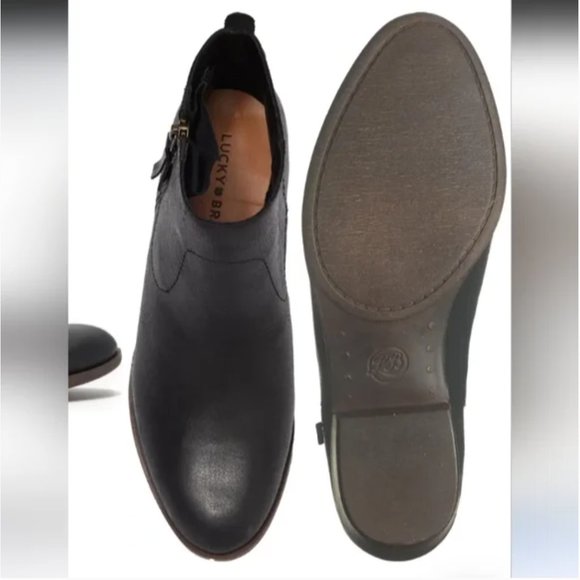 NWT Lucky Brand Leather Blandre Round Toe Zip Up Ankle Boots Black & Brown 7.5 - Picture 5 of 13